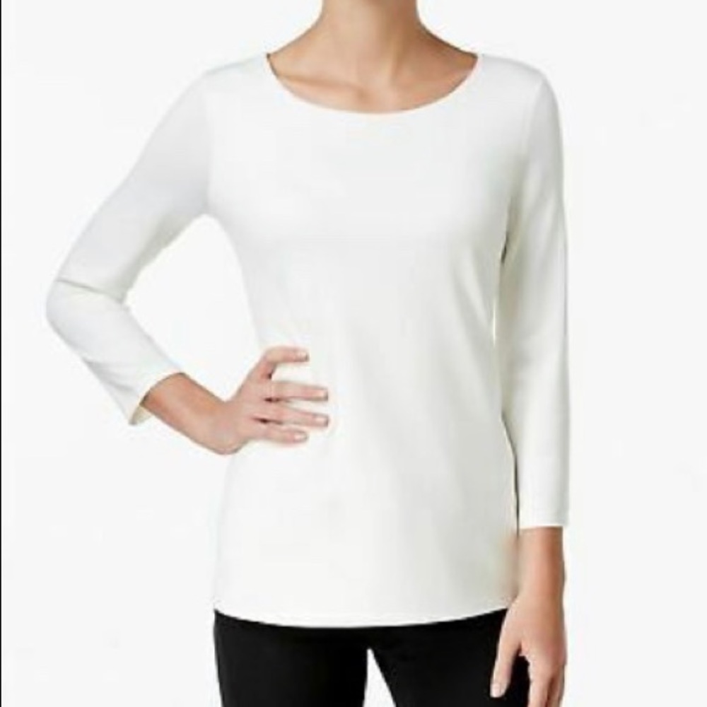 Charter Club Solid Three-Quarter-Sleeve Top Cloud